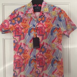 Psycho Bunny Red and Pink Button Down Shirt